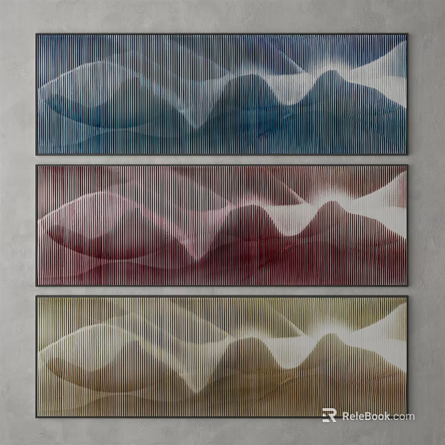 Modern Abstract Wave Pattern Wall Art With Blue Red Beige Colorful Decorative Paintings 3d model 