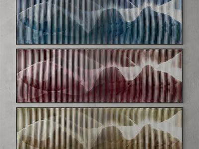 Modern Abstract Wave Pattern Wall Art With Blue Red Beige Colorful Decorative Paintings 3d model