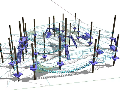 Outdoor Climbing Play Equipment With Rope Structures Poles Walkways And Platforms 3d model