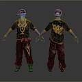 Two Characters In Black Outfits With Yellow Eagle Design And Masked Front View 3d model
