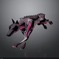 Dynamic Pink And Purple Dog With Mechanical Skeleton Running In Glowing