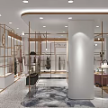 Elegant Clothing Store Interior With Modern Display Racks And Seating Area 3d model