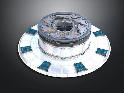Futuristic Circular Mechanical Structure With Central Ring And Blue Panels 3d model