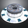 Futuristic Circular Mechanical Structure With Central Ring And Blue Panels
