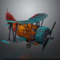 Detailed Colorful Vintage Biplane Model with Metal Propeller for Space Aviation Enthusiasts