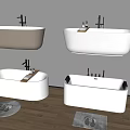 Modern Bathtubs Wall-mounted and Freestanding Beige White Bathroom Interior with Slippers Mats