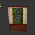 Classical Wooden Display Cabinet With Glass Door And Paneled Base On Ornate Wallpaper Background