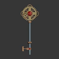 Elegant Vintage Key Shaped Jewelry With Golden Gear And Ruby Gemstone