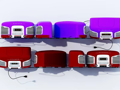 Vintage Retro Audio Speakers in Red and Purple Classic Design Collection 3d model