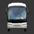 White Modern Coach Bus With Large Windows And Body Graphics On Reflective Surface 3d model