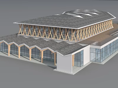 Visitor Center Featuring Unique Roof Design Wooden Framework And Large Glass Windows 3d model