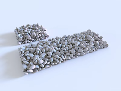 Two Piles of Gray Pebbles Featuring Square and Rectangular Shapes on White Background 3d model