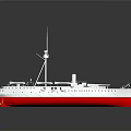 Warship Model With White Upper Hull Red Bottom Mast And Chimney On Dark Background Reflection 3d model