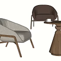 Modern Leisure Sofa Set With Light Gray Fabric Dark Brown Leather Chairs And Wooden Table