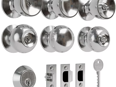 Silver Metal Door Knobs Locks And Keys In Various Home Hardware Styles 3d model