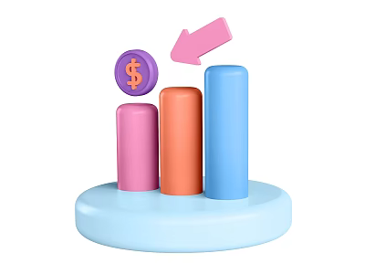 3D Colorful Bar Chart With Dollar Sign And Arrow Indicating Growth Trend 3d model