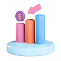 3D Colorful Bar Chart With Dollar Sign And Arrow Indicating Growth Trend