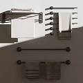 Neutral Colored Towels On Black Wall Mounted Towel Racks With Striped Design