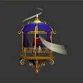 Golden Birdcage Featuring Prince And Princess With Purple Drapery And Ornate Decorations
