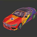 Vibrant Rainbow Colored Convertible Car With Black Roof And BMW Logo Design
