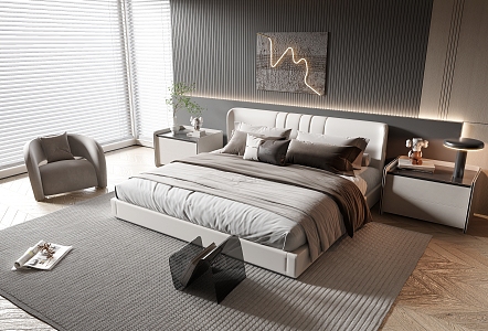 Modern Background Double Bed Double Bed 3d model