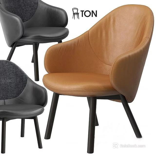 Modern Single Sofa With Leather Fabric Black Gray Tan Colors Armrests And Black Legs 3d model 