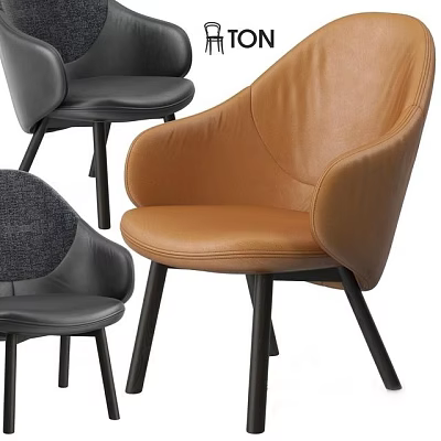 Modern Single Sofa With Leather Fabric Black Gray Tan Colors Armrests And Black Legs 3d model