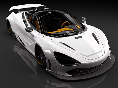White Supercar With Sleek Aerodynamic Body Black Accents Yellow Interior And Rear Spoiler 3d model