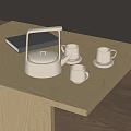 Minimalist White Tea Set With Teapot Cups And Coasters On Wooden Table