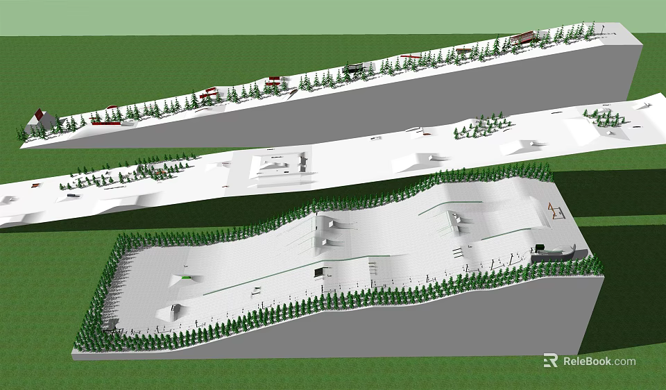 Outdoor Sports Fitness Area With Running Track And Exercise Equipment Surrounded By Green Landscaping 3d model 
