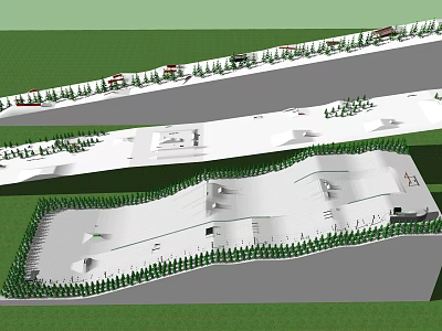Outdoor Sports Fitness Area With Running Track And Exercise Equipment Surrounded By Green Landscaping 3d model