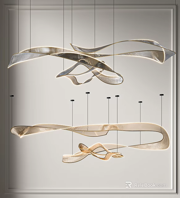 Sleek Modern Curved Metal Chandelier Design For Contemporary Interior Spaces 3d model 