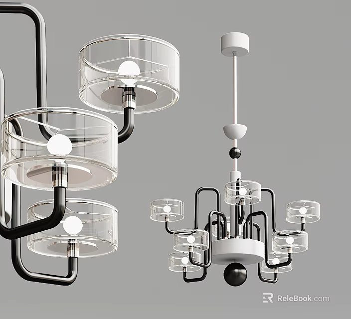 Modern Pendant Lighting Design With Transparent Glass Shades And Metal Frames 3d model 