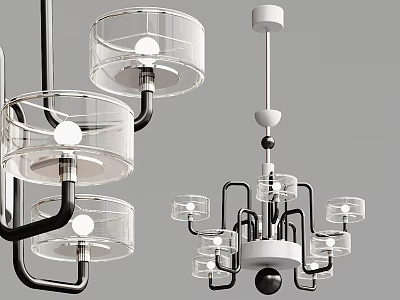 Modern Pendant Lighting Design With Transparent Glass Shades And Metal Frames 3d model