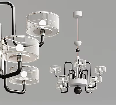 Modern Pendant Lighting Design With Transparent Glass Shades And Metal Frames 3d model