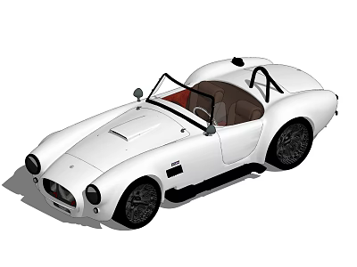 White Convertible Classic Sports Car With Brown Interior And Black Wheels 3d model