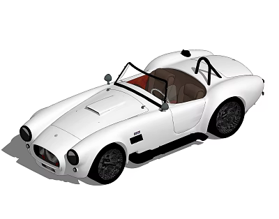 White Convertible Classic Sports Car With Brown Interior And Black Wheels 3d model