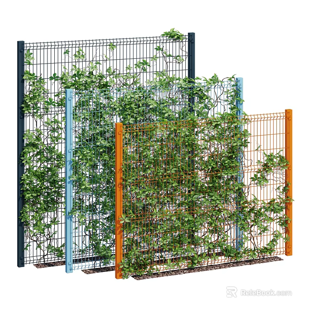 Vines Growing On Various Colored Metal Grid Fences For Garden Decoration 3d model 