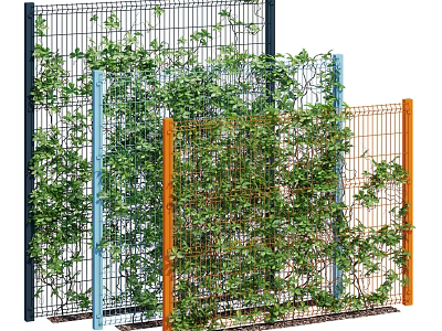 Vines Growing On Various Colored Metal Grid Fences For Garden Decoration 3d model