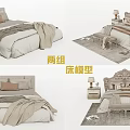 Modern Double Bed Design With Pillows Throw Blanket Nightstand Table Lamp And Rug