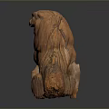Traditional Standing Wooden Lion Sculpture With Intricate Carving Details And Textured Surface
