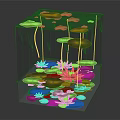 Modern Decorative Ornament Set With Transparent Cube Pink Lotus Flowers And Green Lily Pads