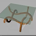 Modern Glass Top Coffee Table Featuring Orange Woven Legs and Clear Surface 3d model