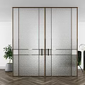 Modern Interior Design Glass Double Doors With Golden Frame Green Chairs And Plants