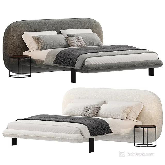 Stylish Double Bed With Neutral Tones Pillows Throw Blanket And Bedside Table 3d model