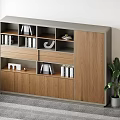 Modern Wooden File Cabinet With Shelves Drawers Books Decorative Items Near Potted Plant