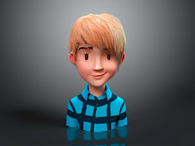 3D Animated Game Character With Blonde Hair Blue Plaid Shirt And Smiling Expression 3d model