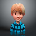 3D Animated Game Character With Blonde Hair Blue Plaid Shirt And Smiling Expression