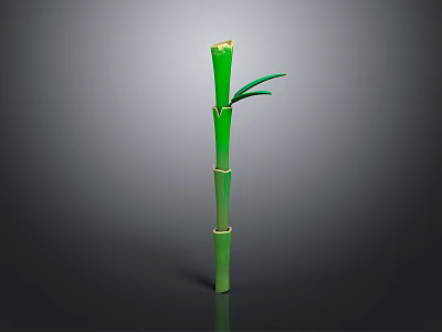 Green Bamboo Plant With Segments Shoots And Leaves At The Top 3d model