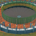 Circular Architectural Structure Components with Cylindrical Base Green Railings and Orange Layers 3d model
